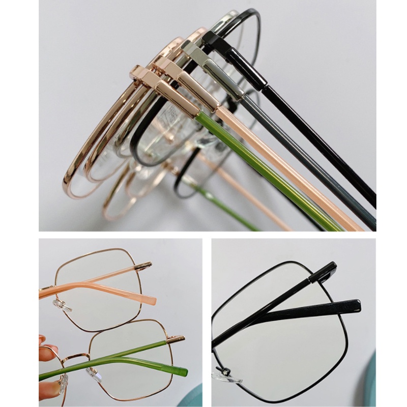 (KIQI-FASHION) COD Mắt Kính Gọng Lớn Bằng Nhựa resin Khung Kim Loại Chống Ánh Sáng Xanh Từ 0.5 Đến -4.00 Độ