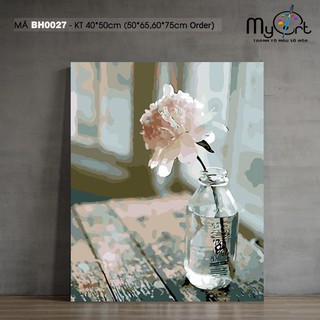Tranh tự tô màu theo số sơn dầu số hóa Myart - Tranh lọ hoa trắng đơn giản nhẹ nhàng BH0027