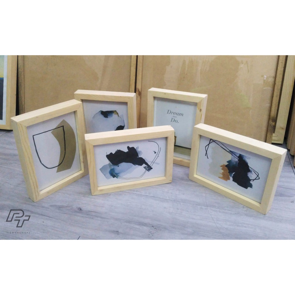 Bộ 05 Khung ảnh 13x18 - Khung hình gỗ thông mặt kính - Khung ảnh đẹp để bàn tiệc - Picture Frames Tiệm Khung PT