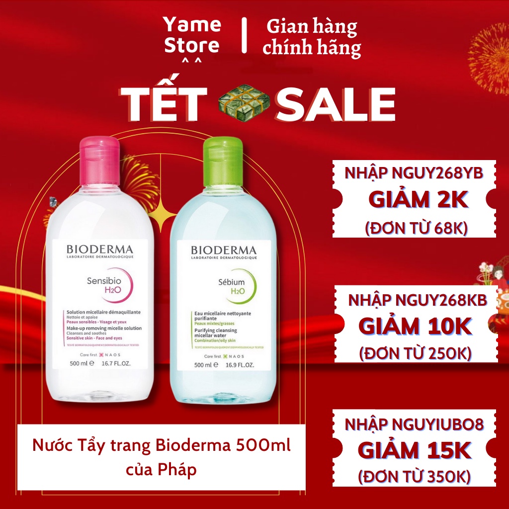 Nước Tẩy Trang Bioderma Créaline H2O Cho Da Dầu Và Da Nhạy Cảm 500ml Chính Hãng Pháp