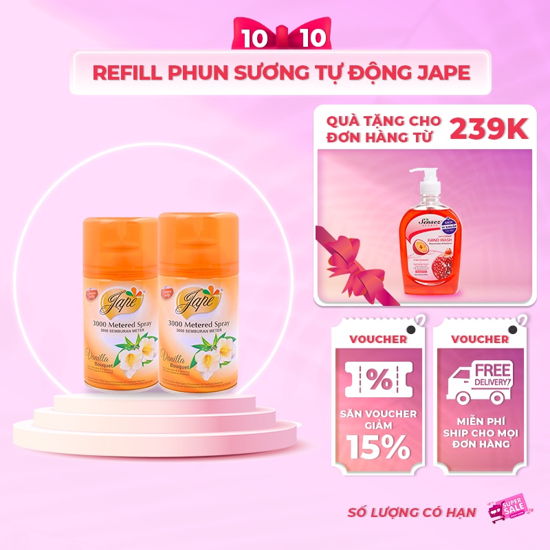 Combo 02 Nước Hoa Xịt Phòng Hương Tự Nhiên Jape Thơm Mát Dịu Nhẹ - Bình Refill (Lõi Thay Thế Máy Xịt Phòng) - 300ml