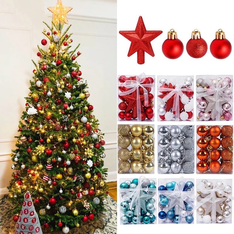Set 12 / 30 Quả Cầu Kim Tuyến Nhiều Màu Trang Trí Cây Thông Noel
