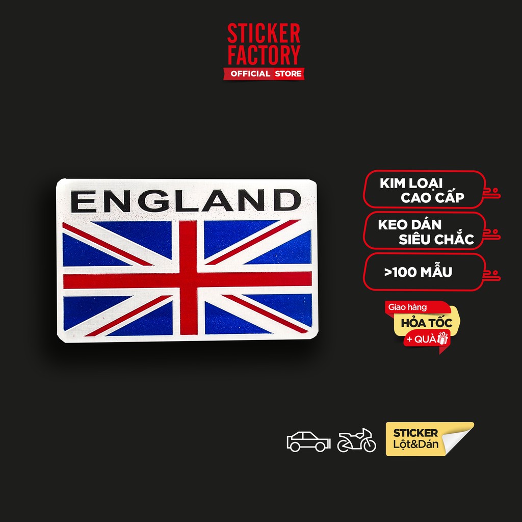 Sticker metal hình dán kim loại Sticker Factory - Chủ đề cờ Anh chữ England