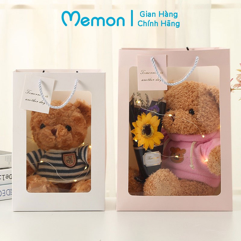 Set Túi Quà Tặng Gấu Teddy Áo Len Lông Xù Cao Cấp Memon