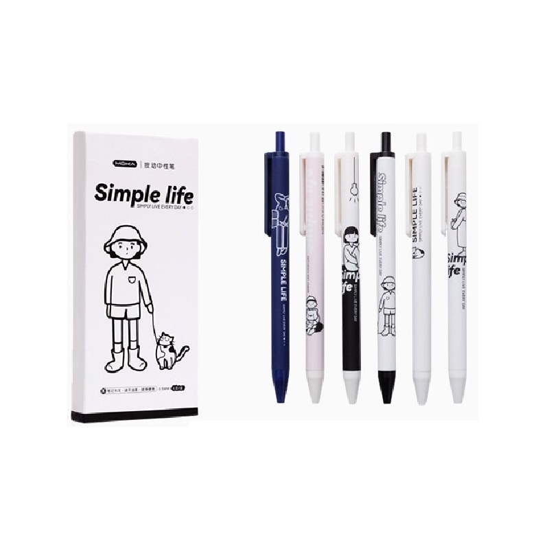 Set 6 Bút Bi Mực Đen Ngòi 0.5mm C7069 Thiết Kế Hoạt Hình Dễ Thương