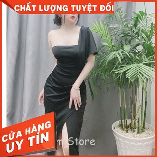 [FREE SHIP] ✔️hienphamstore✔️ Đầm body lệch vai tay bồng rũ, hở lưng vạt xéo đi tiệc sanh chảnh - DN7388