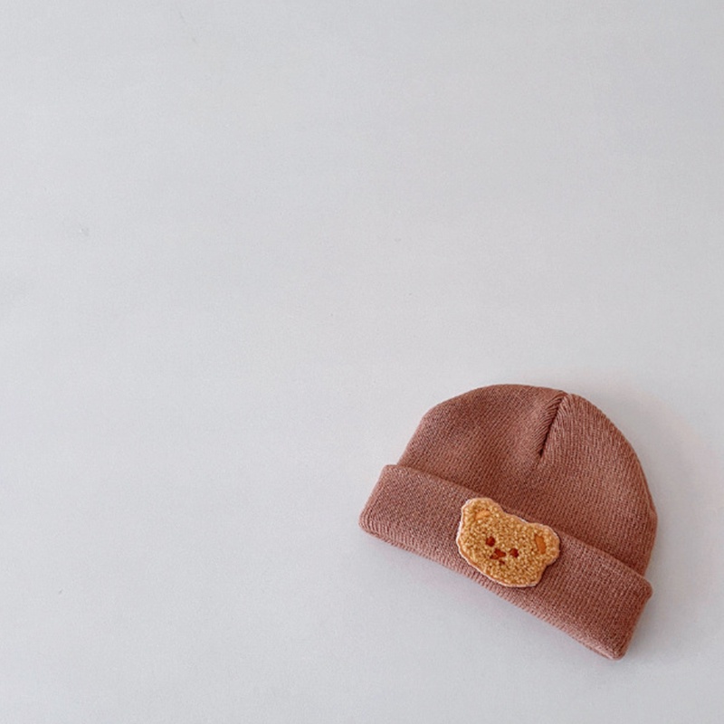 Mũ Beanie Dệt Kim Mềm Mại Màu Trơn Chống Gió Hình Gấu Hoạt Hình Giữ Ấm Mùa Thu Đông Cho Trẻ Sơ Sinh 0-2 tuổi