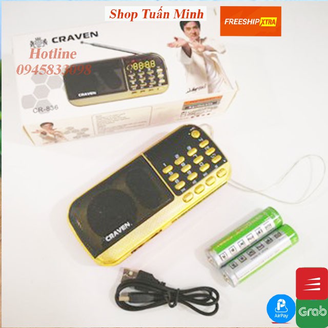 Đài craven Cr 836s máy nghe pháp đa năng nghe radio, thẻ nhớ, usb đèn pin siêu sáng, bhành 6 tháng