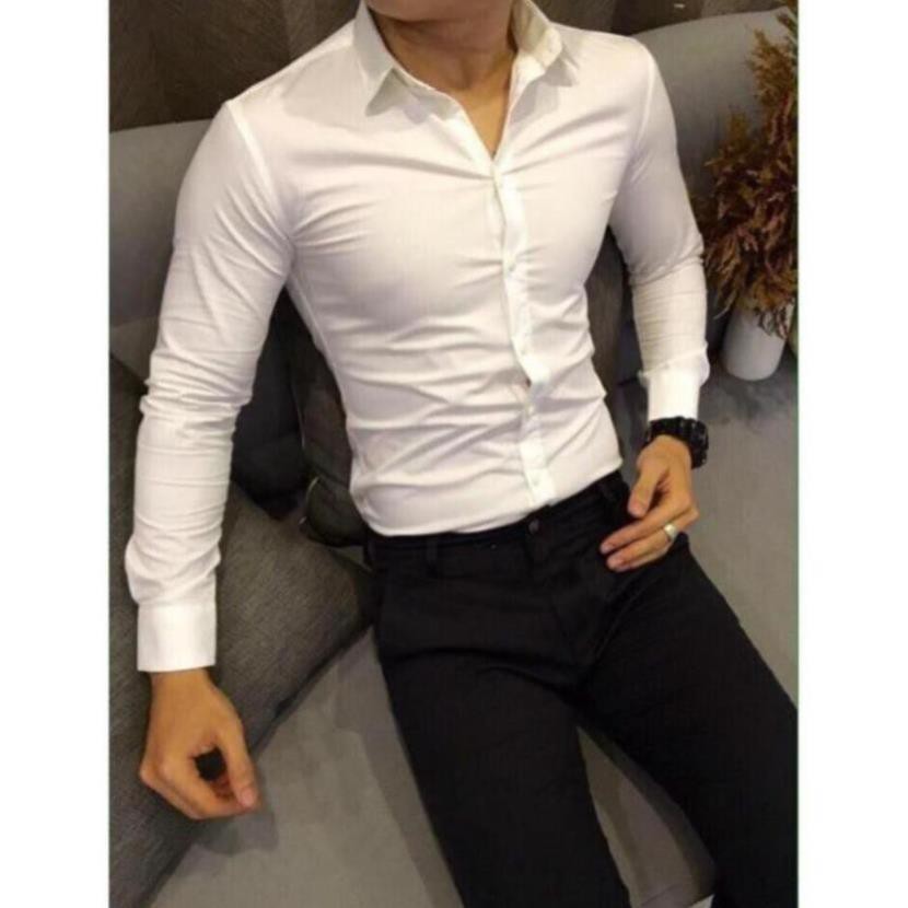 Sơ Mi Màu Trơn Nam, chất lụa mềm mịn dáng ôm thích hợp với nhiều lứa tuổi, dáng body, slimfit cực chuẩn | BigBuy360 - bigbuy360.vn