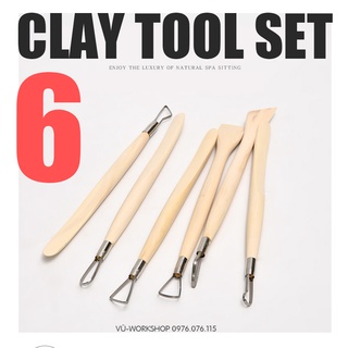 Bộ 6 dụng cụ điêu khắc đất sét, dụng cụ nặn tượng, nặn mô hình búp bê, làm gốm, học mỹ thuật