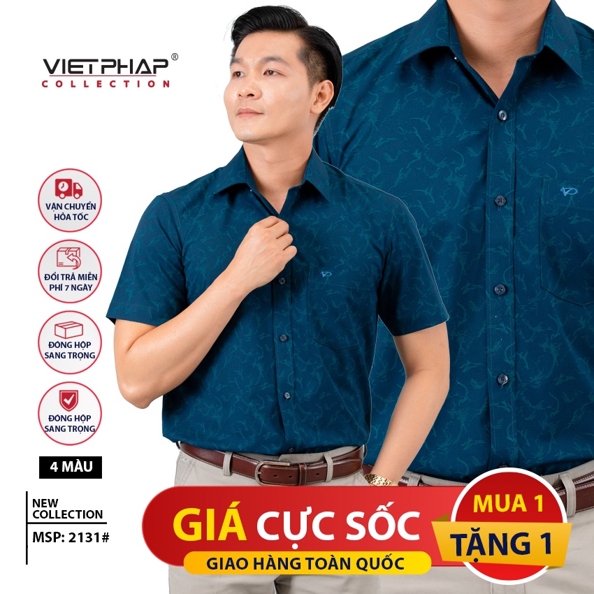 Sơ Mi Nam Tay Ngắn Vạt Ngang Cao Cấp Việt Pháp 2131 - HÀNG CHÍNH HÃNG