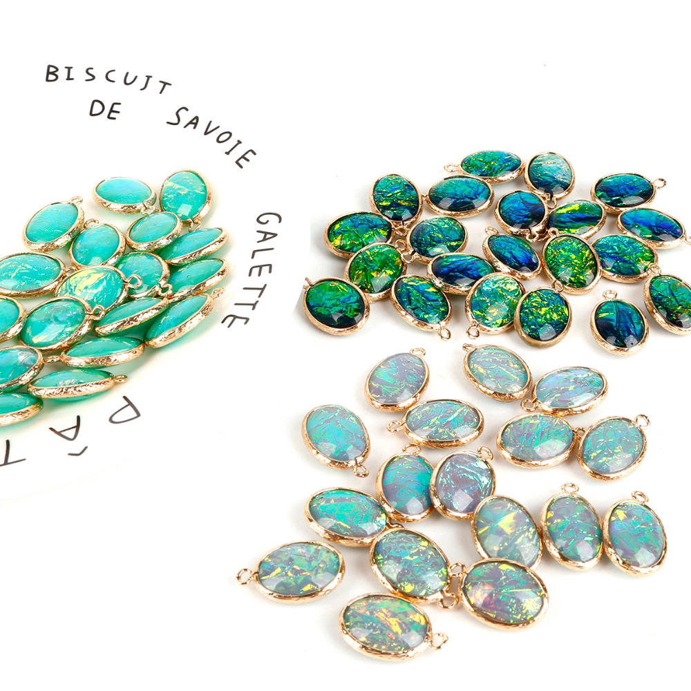 Mặt charm hình oval bằng resin mạ đồng làm trang sức diy