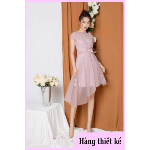 ( Hàng cao cấp ) Đầm Dự Tiệc Lưới Xốp Lệch Vai Form Xòe Nhẹ Cài Hoa Eo Có Sẵn Mút Ngực Cực Xinh | BigBuy360 - bigbuy360.vn