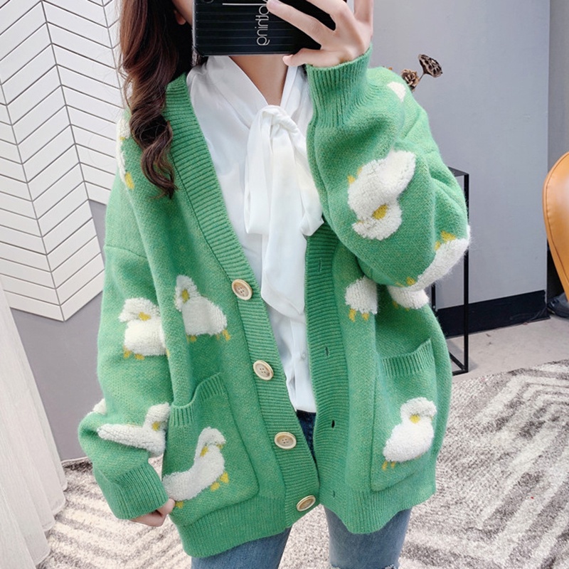 Áo khoác cardigan dáng rộng thêu họa tiết xinh xắn phong cách Hàn Quốc dành cho nữ