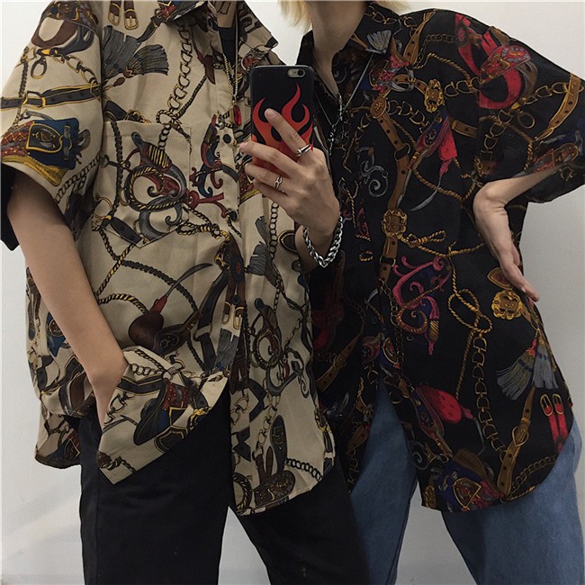 🔥 🔥Áo Sơ Mi Tay Ngắn In Họa Tiết Phong Cách Retro | BigBuy360 - bigbuy360.vn