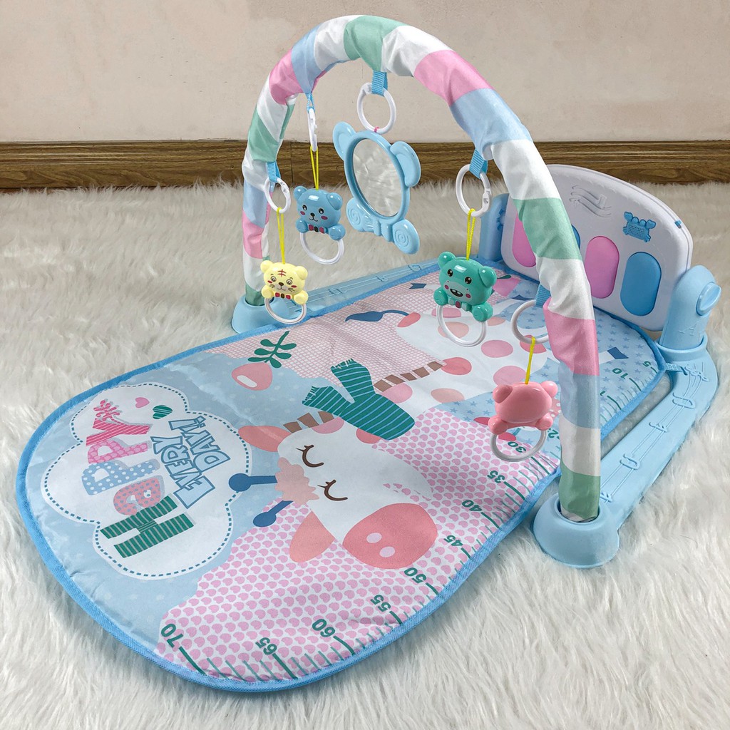 [BAO GIÁ SHOPEE] Thảm 9BABY nằm chơi nhạc phát triển trí tuệ cho bé yêu hình hươu - Chân màu xanh biển