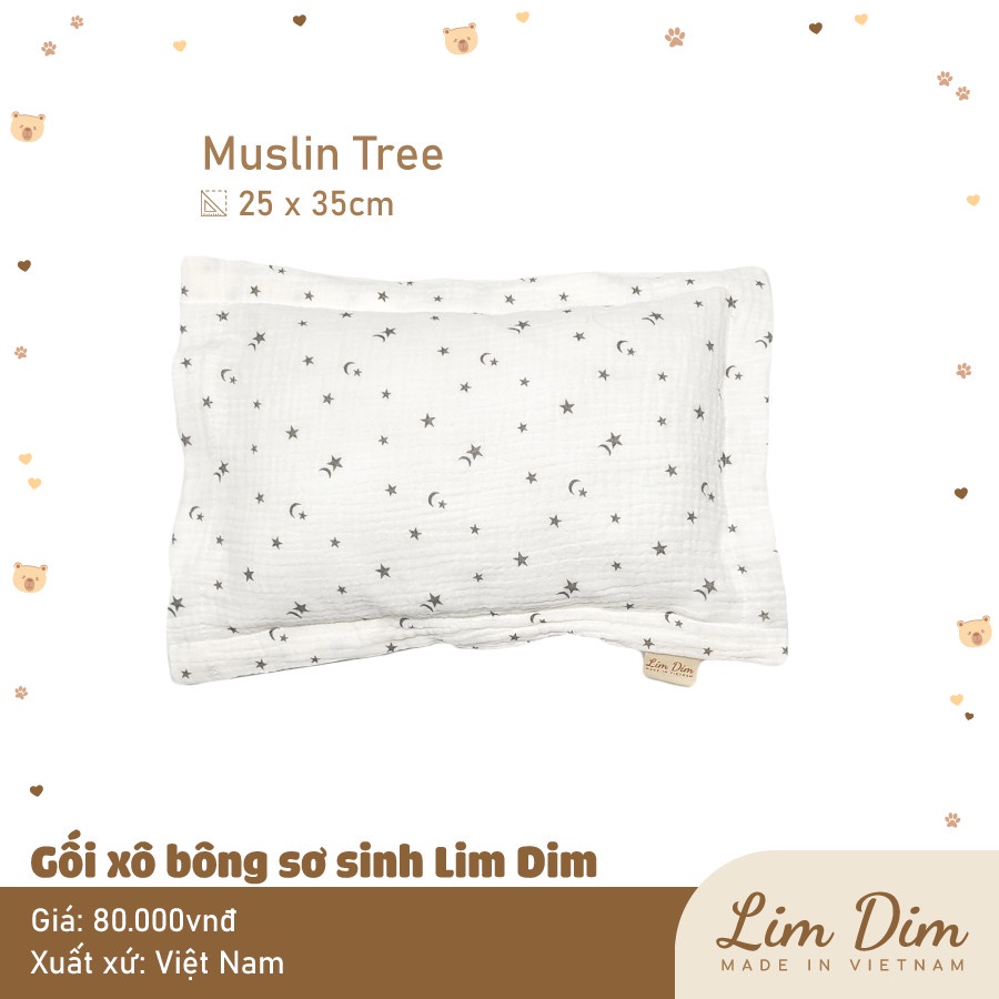 [FULL] Gối Xô Muslin Organic Cho bé sơ sinh Lim Dim Kích Thước 25*35cm