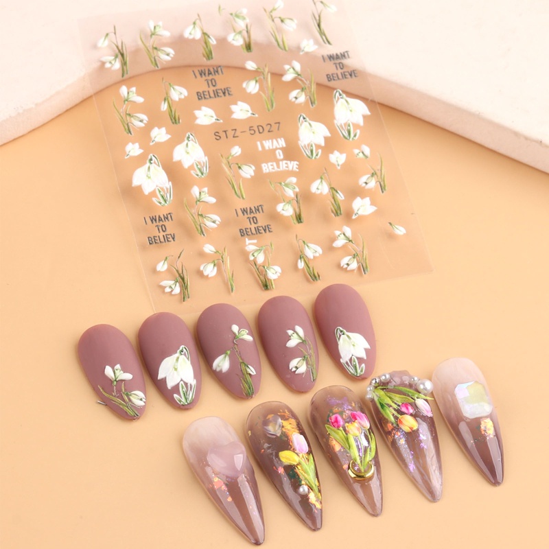Nhãn Dán Acrylic Chạm Nổi Hình Hoa Hồng 5D Trang Trí Móng Tay DIY