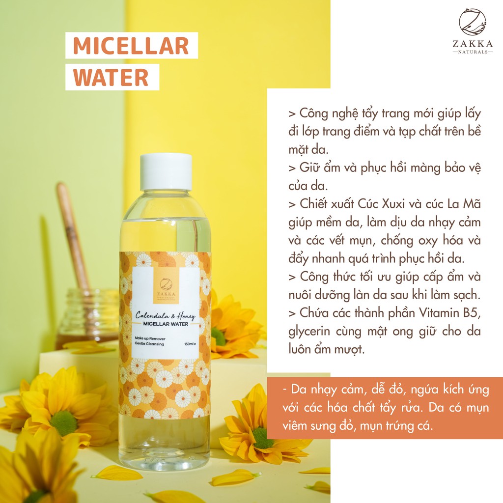 [Mã FMCGMALL - 8% đơn 250K] Nước Tẩy Trang Micellar Hoa Cúc Mật Ong Sạch Sâu, Dịu Nhẹ 200ml Zakka Naturals | BigBuy360 - bigbuy360.vn