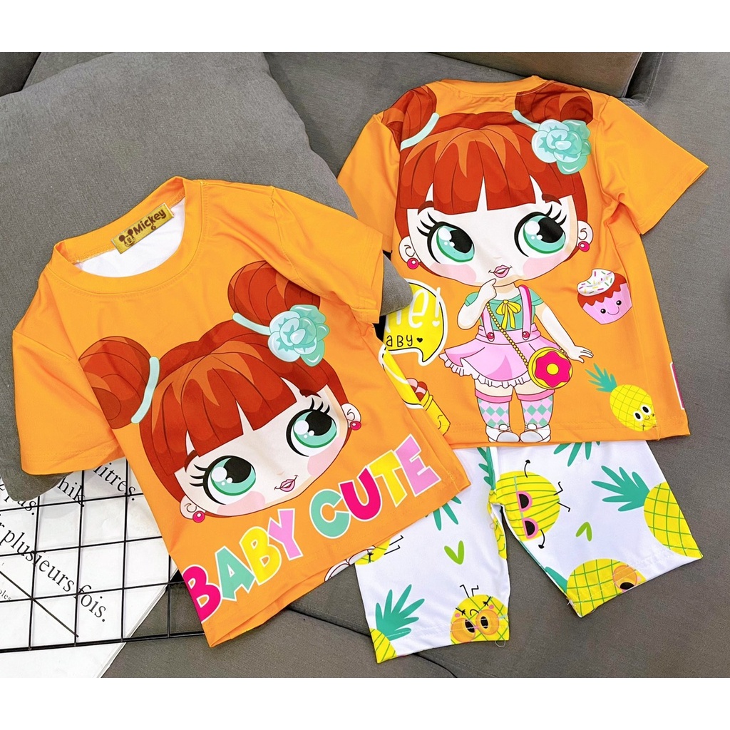 Đồ bộ ngố❤️ bộ lửng bé gái 25-45kg thun lạnh 3D mềm mịn thấm hút mồ hôi tốt J395