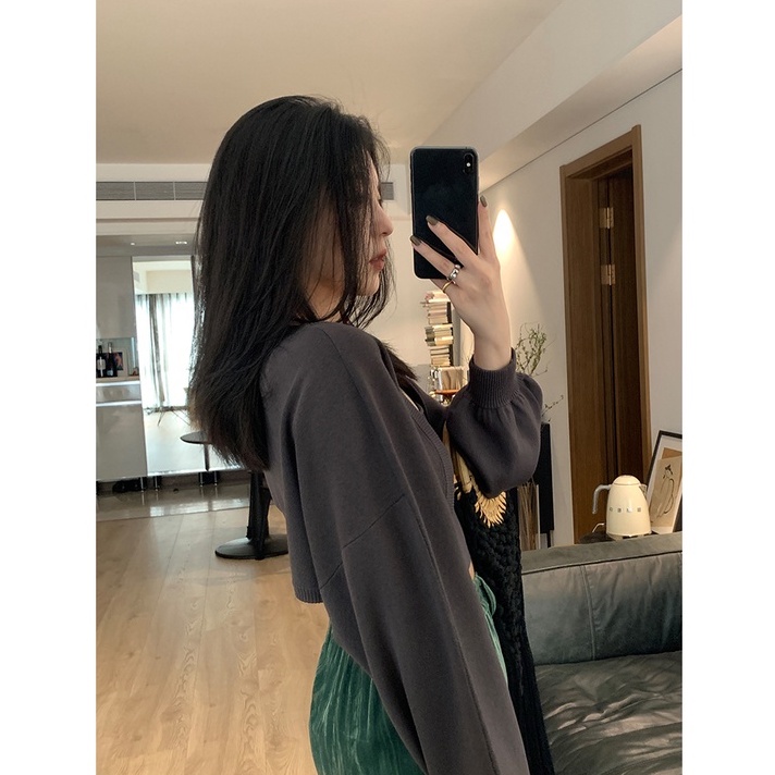 Porozi  Áo khoác cardigan dệt kim  mỏng dáng ngắn dài tay thời trang Hàn Quốc dành cho nữ