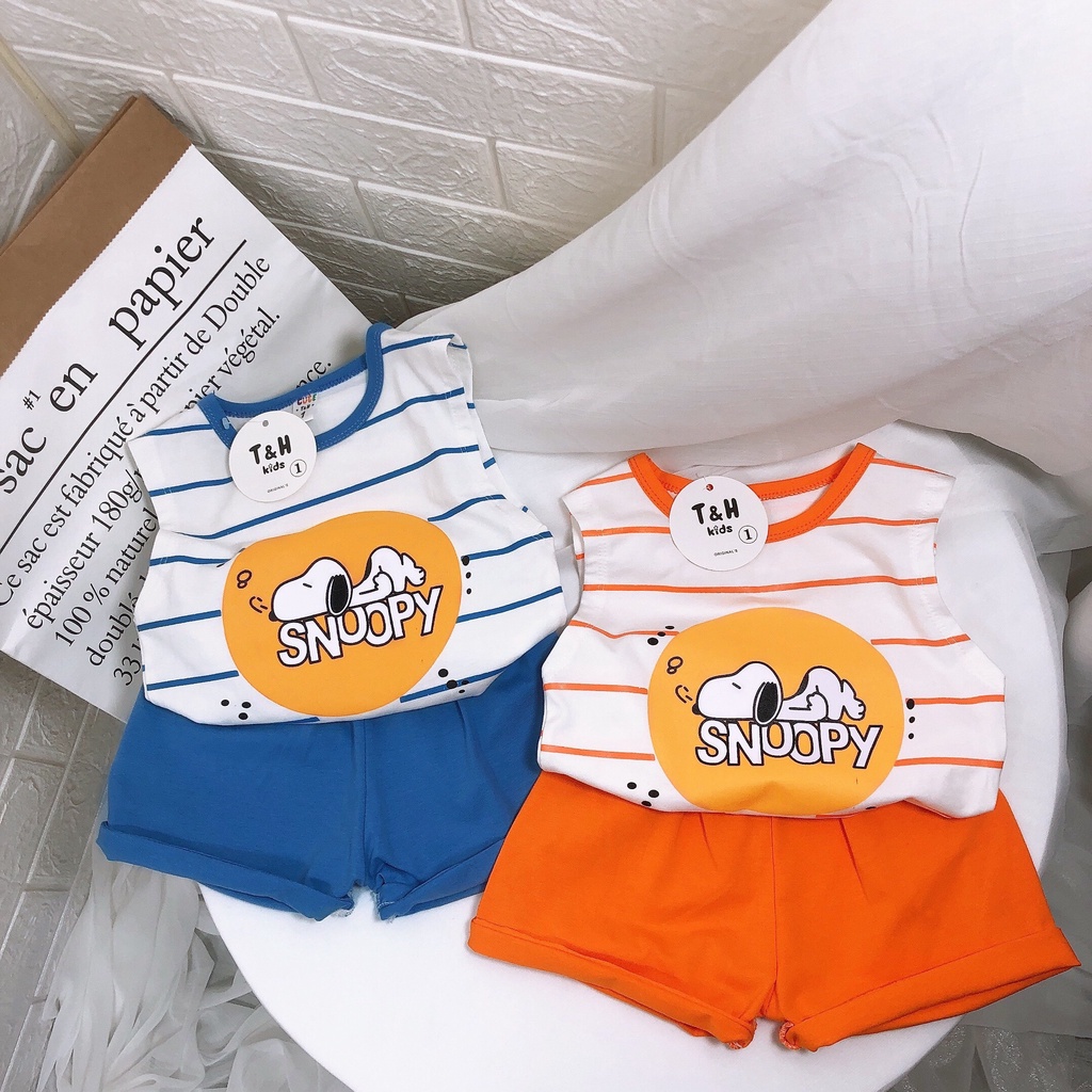 (8-18kg)Bộ thun chất cotton hình Snoopy cho bé (hình thật)