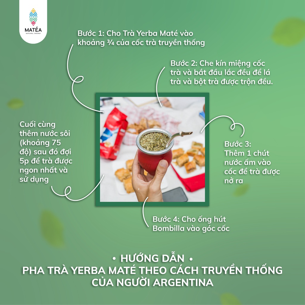 Trà Yerba Maté vị truyền thống Taragui Traditional tỉnh táo, detox, đốt mỡ, tặng kẹp trà và túi lọc ĐỘC QUYỀN 500g