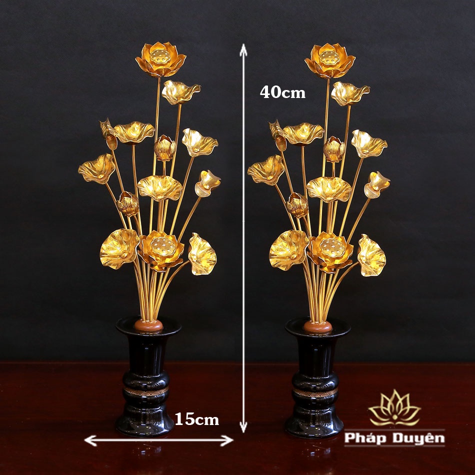 Đôi Bình Hoa Sen Nhôm 13 Bông, Cao 40cm