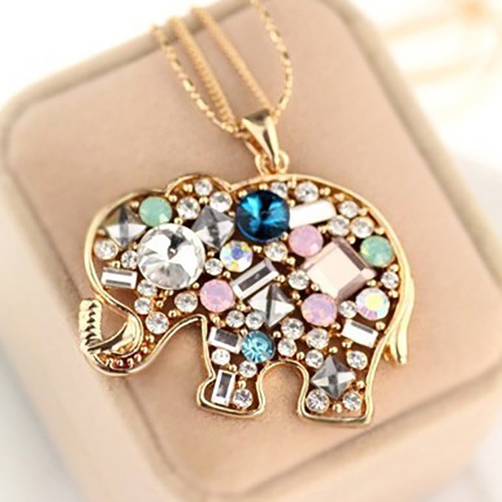 Vòng cổ Dài Mặt Hình Chú Voi Đính Đá Nhân Tạo Lấp Lánh Xinh Xắn Cho Nữ