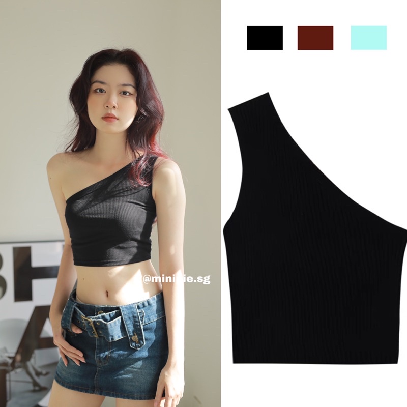 Áo Croptop Nữ Kiểu Lệch Vai Ôm Body Tôn Dáng - Minipie