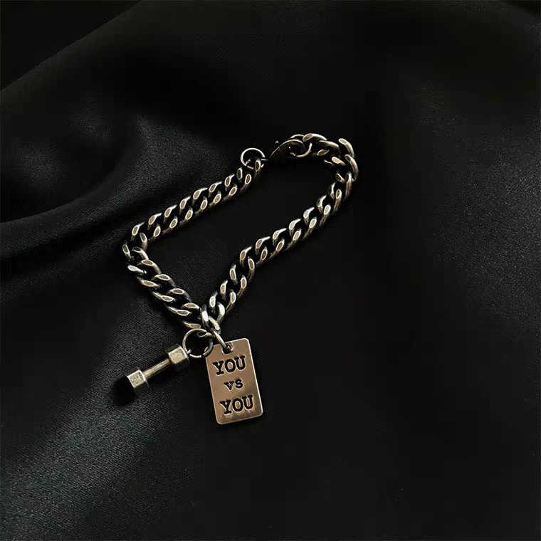 Vòng Tay Chuỗi Hạt Vuông Khắc Chữ YOU and ME Phong Cách Hip hop