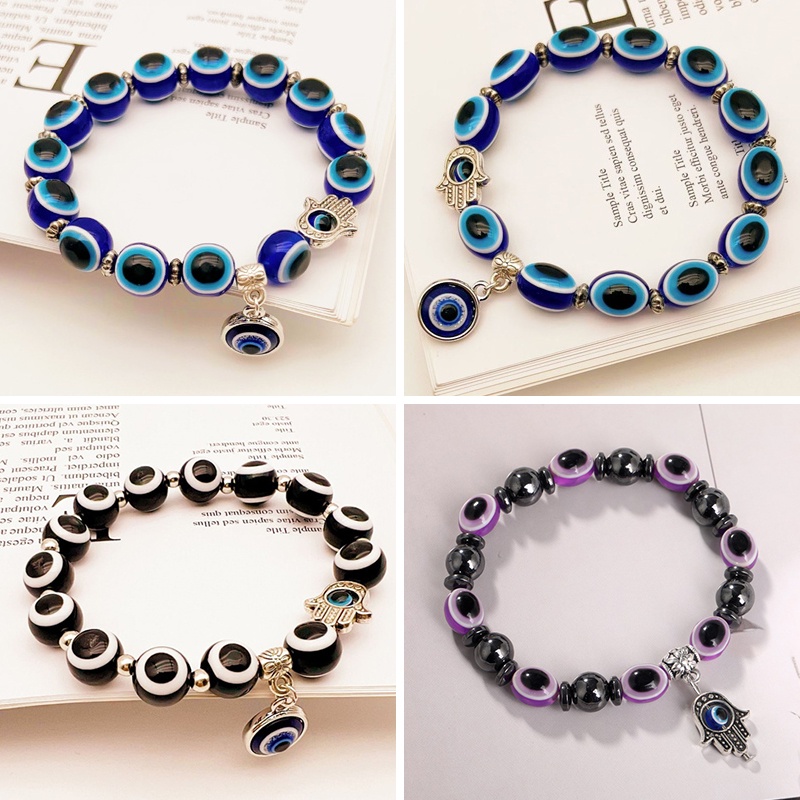 Vòng tay may mắn RINHOO mặt hình mắt quỷ 10mm thời trang cao cấp cho nam nữ