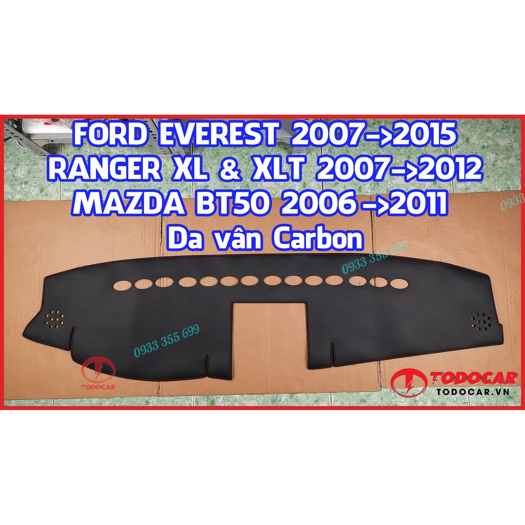 Thảm Taplo FORD EVEREST Ambiente/Trend/Titanium/Sport bằng Nhung lông Cừu hoặc Da vân Carbon, Da vân Gỗ