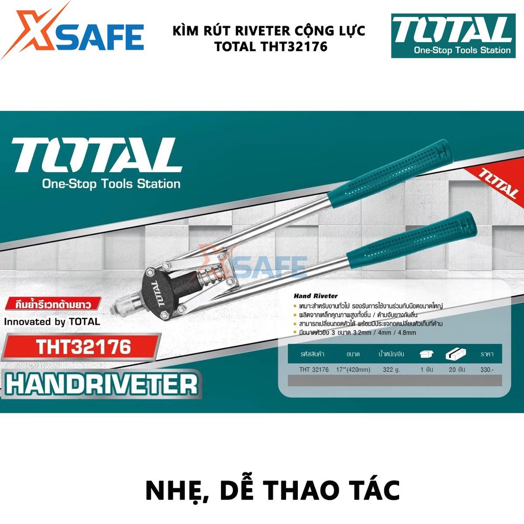 Kìm rút riveter cộng lực TOTAL THT32176 | kềm rút đinh tán kích thước của kìm 17&quot; ( 420 mm) kích thước áp dụng 3.2mm