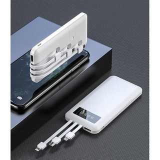 Sạc dự phòng Tích Hợp 3 Dây Sạc 4 cổng ra - Q-Power 10,000mAh3,7v Li-Polymer - Đèn báo % Pin