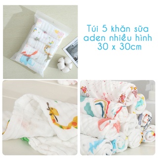 Set 5 khăn sữa Aden cho bé nhiều màu 30x30cm