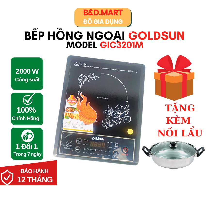Bếp hồng ngoại Goldsun GIC3201M (Tặng kèm nồi lẩu inox) - Bảo hành 12 tháng