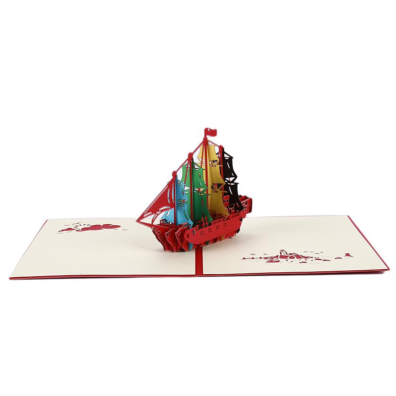 3D Handmade Sail Boat Pop Up Origami Paper Laser Cut Greeting Cards Birthday Postcards Invitations