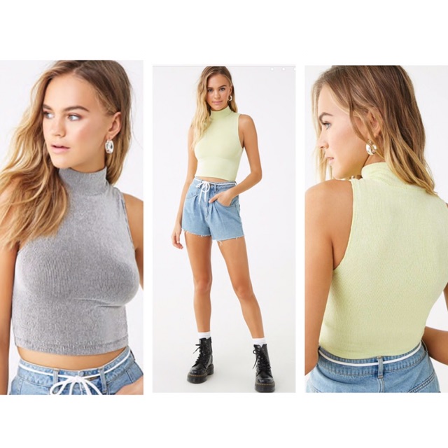 Áo Croptop Cổ 5p Tank Top Thun Gân F21