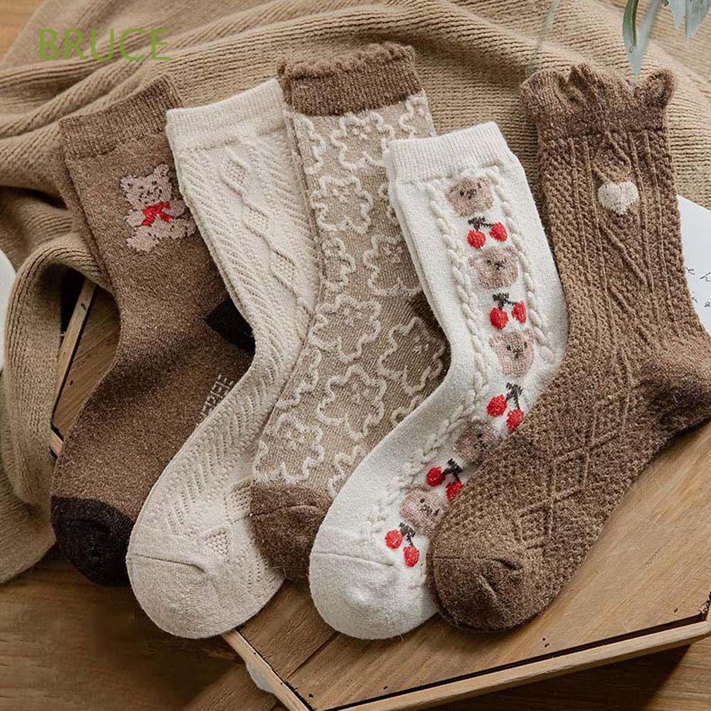Tất cổ trung ấm áp họa tiết gấu ấm áp thời trang mùa thu đông phong cách vintage Hàn Quốc xinh xắn