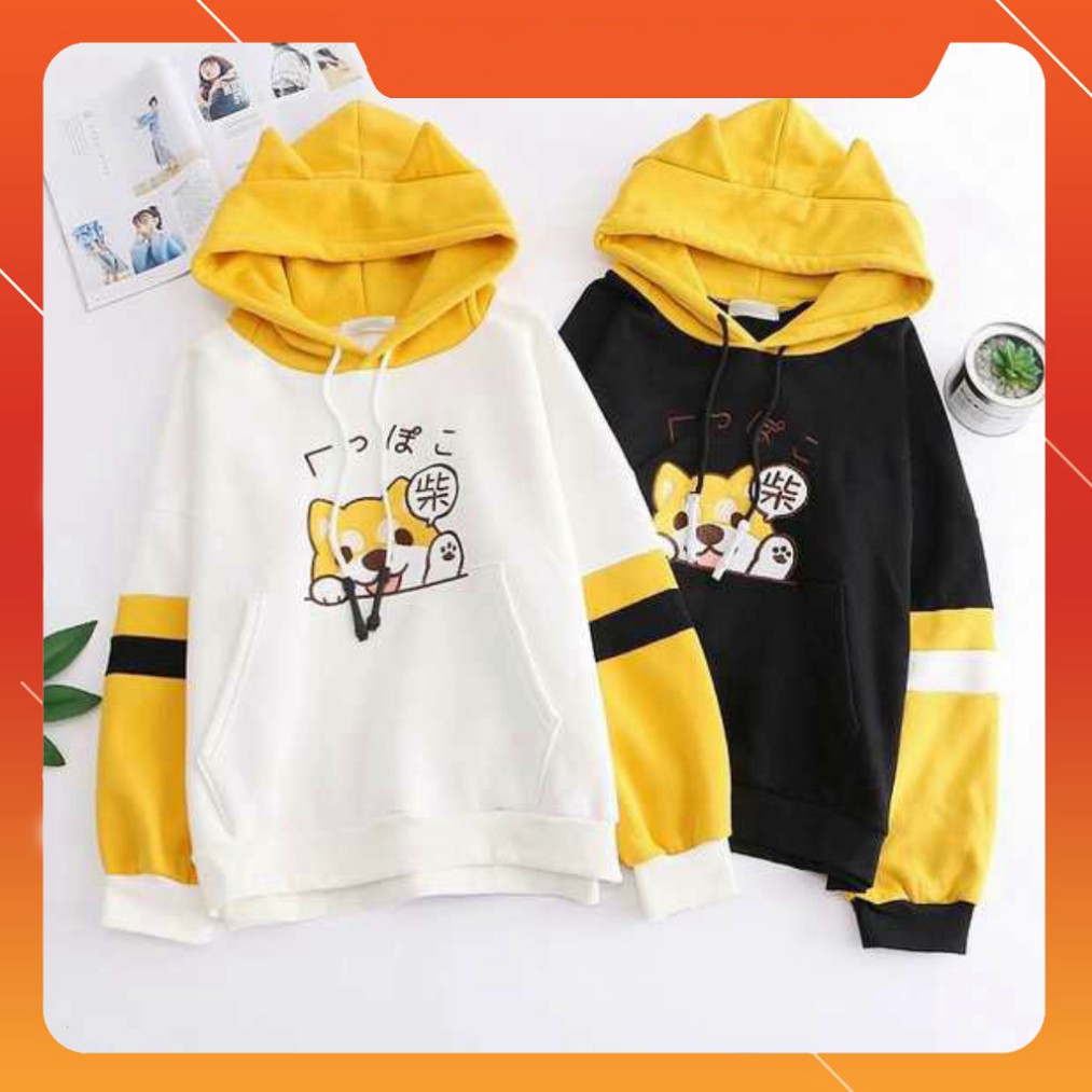 Áo khoác nỉ, áo hoodie thêu hình chó shiba kute, áo khoác dễ thương, áo hoodie dễ thương, áo khoác rẻ, áo khoác tai chó