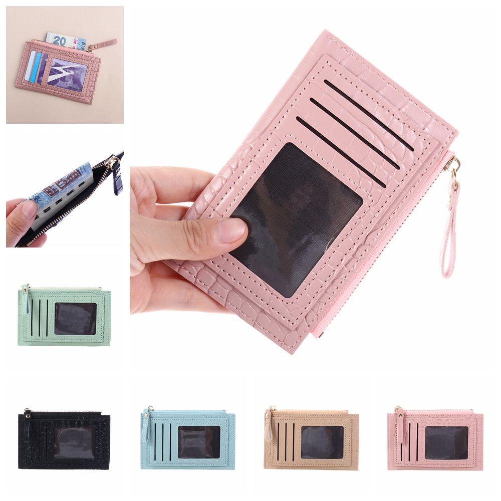 Ví da pu nhiều ngăn đựng thẻ và tiền xu có khóa kéo phong cách thời trang doanh nhân