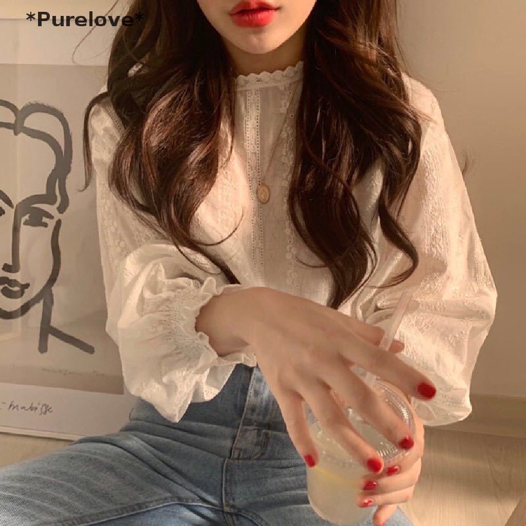 Áo Kiểu Tay Phồng Dài Phối Ren Dáng Rộng Thời Trang Thanh Lịch Cho Nữ