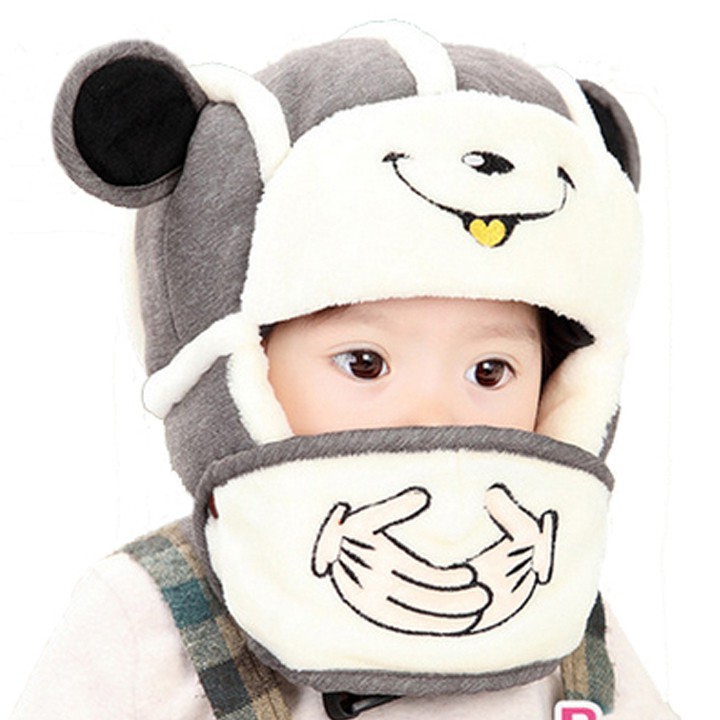 Mũ len trùm đầu kèm che mặt cho bé Chất liệu vải len dệt trần bông lót nỉ Thích hợp cho trẻ sơ sinh tới 3 tuổi