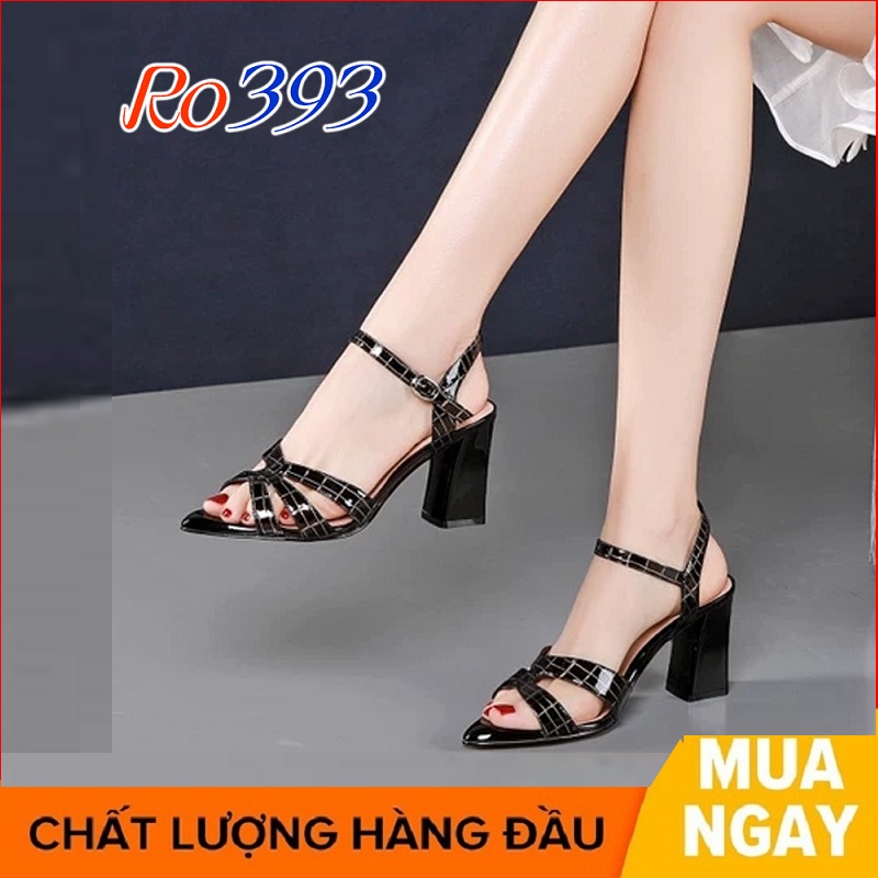 Giày cao gót nữ đẹp đế vuông 7 phân hàng hiệu rosata màu đen trắng ro393