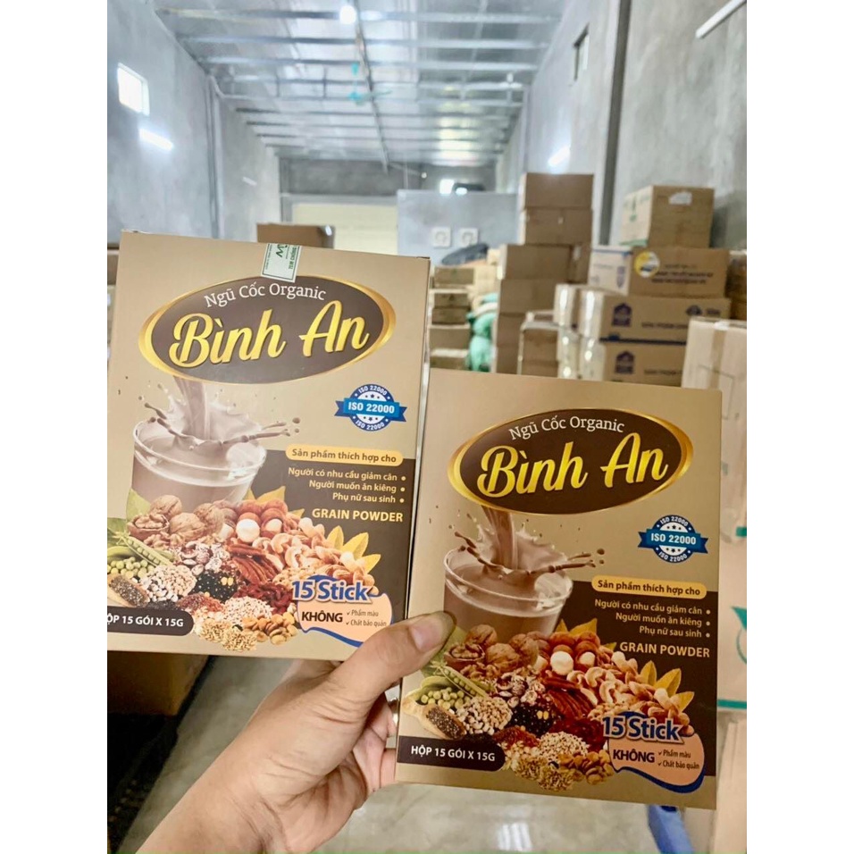 Bột Ngũ cốc Organic Bình An mẫu mới - Giúp giảm cân, lợi sữa thơm ngon, bổ dưỡng (Hộp 15 gói x 15g)