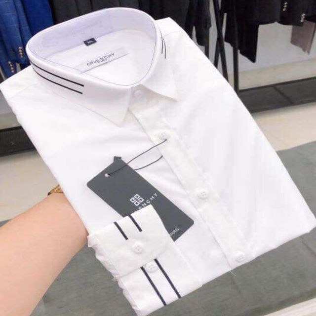 Áo sơ mi nam trắng trơn viền cổ, viền tay thêu hình nhện cá tính