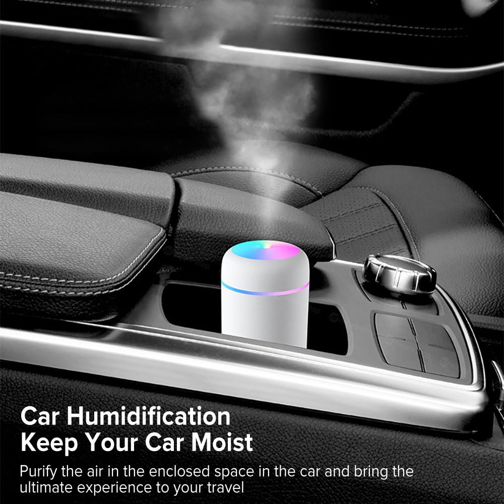 Máy làm ẩm không khí di động 300ml Máy khuếch tán hương thơm siêu âm USB Máy tạo sương làm mát Máy lọc hương thơm cho xe hơi