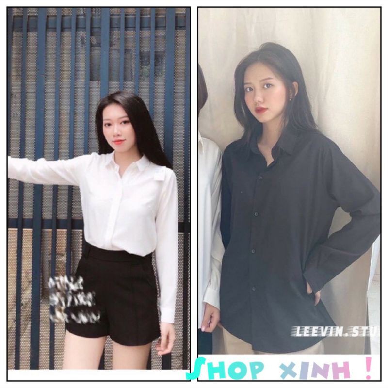 💚 Áo Sơ Mi Nữ Dài Tay Siêu Xinh 💚2 màu  Trắng , Đen 💚 ( hình thật phía sau) 💚 | BigBuy360 - bigbuy360.vn