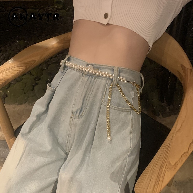 Thắt Lưng Dây Xích Đính Ngọc Trai Trang Trí Đầm / Quần Jean Thời Trang Cho Nữ